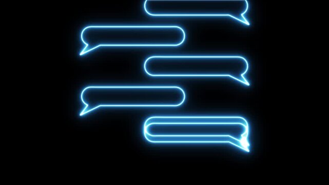 Neon glowing chat bubbles animation: digital communication and social media concept messaging