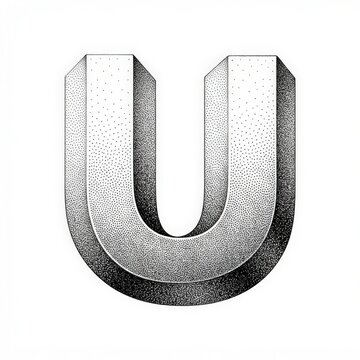 Monochrome 3D letter U logo with gradient shading, geometric precision, and textured surface for versatile branding use. Clean, minimalist design with depth and contrast for professional applications.