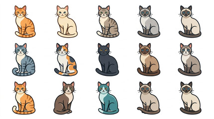 Colorful cartoon cats sitting in various poses. © fiki