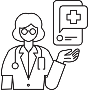 female doctor recommends a telemedicine application line icon