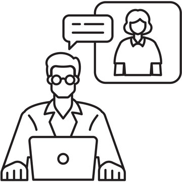 male doctor providing advice to female patient online line icon