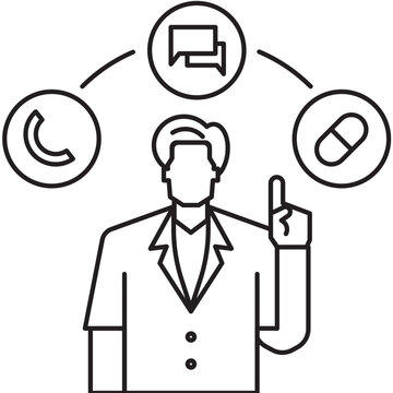 male doctor explaining the online treatment process line icon