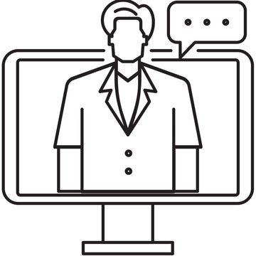 male doctor providing advice to patients online line icon