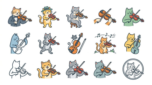 Cute cartoon cats playing various musical instruments.