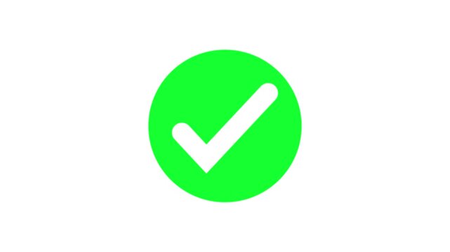 Green check mark button horizontal layout loop, elegant verification success icon with modern white tick symbol, isolated graphic asset on white background 4k.