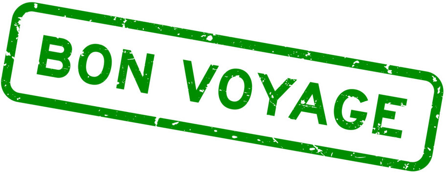Grunge green bon voyage word square rubber seal stamp on white background