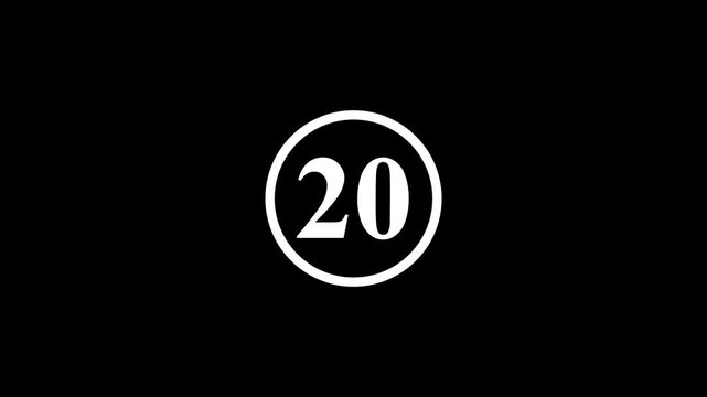 Circle countdown timer one minute animation from 25 to 0 second animation with alpha channel, 25 second countdown timer, Countdown video on black background.