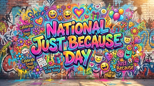 National Just Because Day Graffiti Design with Colorful Street Art Lettering for Holiday Celebration Poster