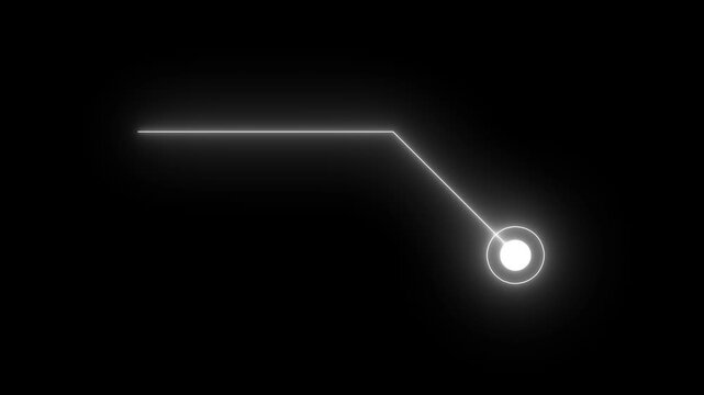 Glowing white neon location pointer with connected line loop, elegant futuristic HUD callout symbol with target emblem, isolated digital graphic asset on black background 4k.