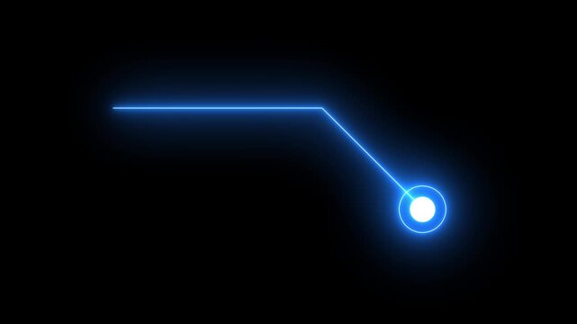 Glowing blue neon location pointer with connected line loop, elegant futuristic HUD callous symbol with target emblem, isolated digital graphic asset on black background 4k.