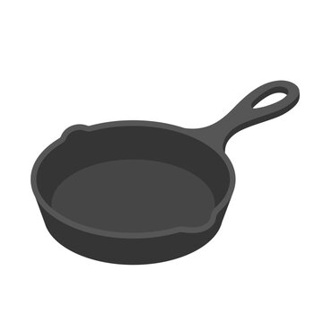 Cast Iron Frying Pan Clipart Flat Vector Illustration