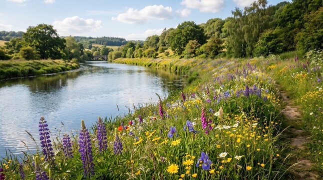 Wildflower river landscape