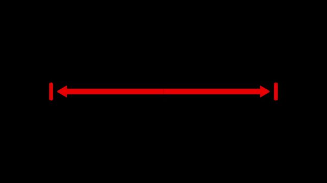 Red double headed arrow horizontal line loop, elegant bidirectional text divider symbol with two way pointer emblem, isolated layout graphic asset on black background 4k video animation.