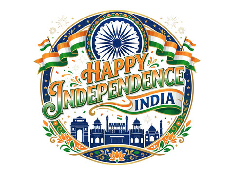 Happy Independence India - Ashok Chakra, Flags, Monuments, Festive Design
