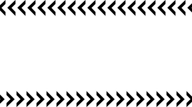 White chevron arrow double border horizontal line loop, elegant repetitive pattern paragraph frame symbol, isolated layout graphic asset on black background 4k video animation.