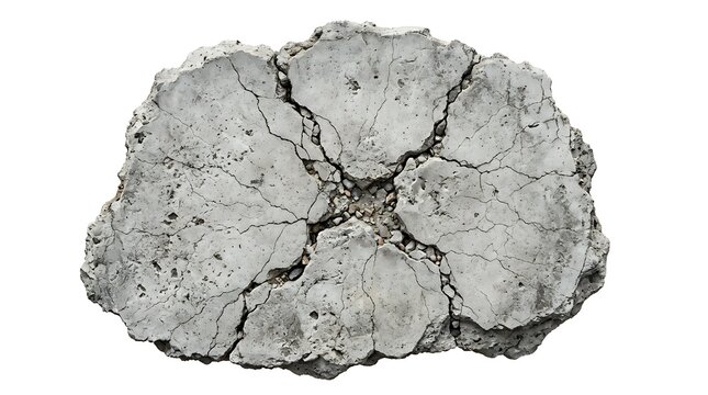 Fragment of broken concrete slab with deep cracks isolated on transparent background for destruction and construction textures
