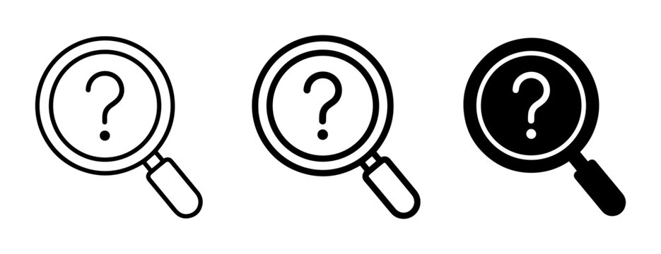 Magnifying Glass Question Mark Icons, Search and Discovery Symbols