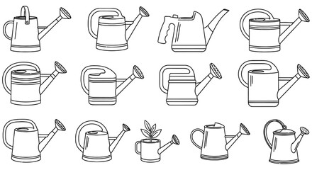 Collection Of Watering Cans Black And White Line Art Illustration © SHYFUL_STUDIO