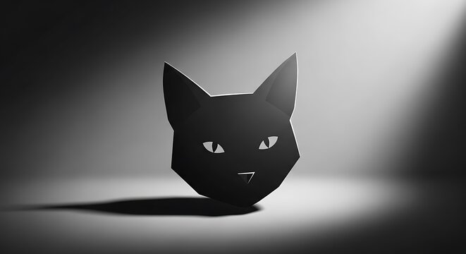 Stylized low poly black cat head in dramatic spotlight