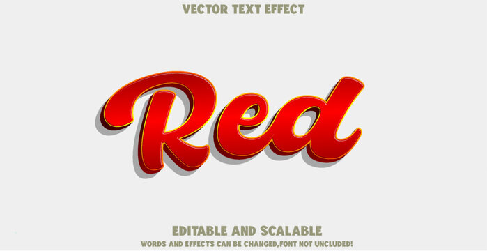 Editable red 3D vector text effect template, glossy comic style typography with yellow stroke and shadow, scalable font design for Adobe Illustrator