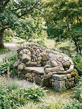 Stone lion bench