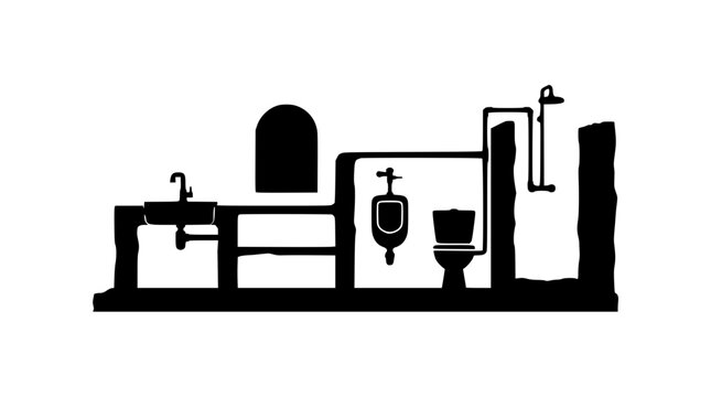 Black silhouette of bathroom fixtures and plumbing icons set