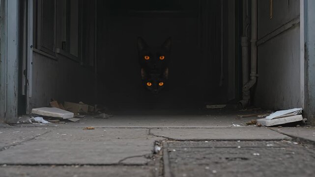 A terrifying, glowing-eyed creature lurks in the desolate shadows of a forgotten corridor, a chilling scene ideal for Halloween 2026