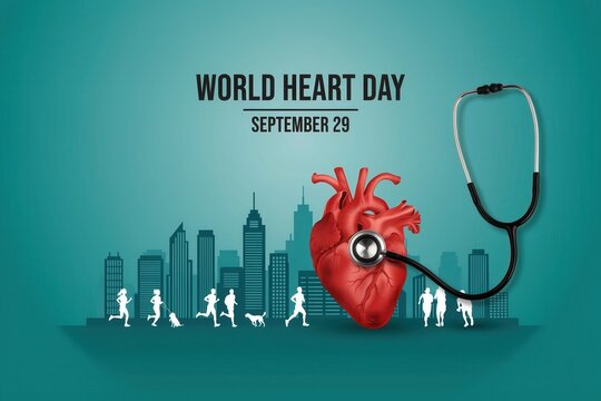 A human heart with a stethoscope. Medical concept for World Heart Day.