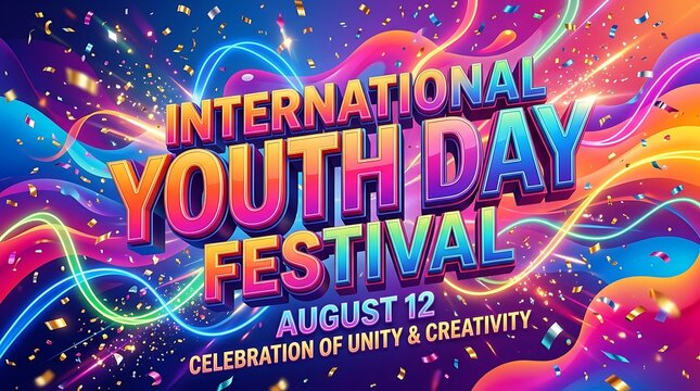 International youth day festival colorful background with text and confetti celebration