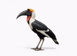 Obraz premium Black and white hornbill bird standing isolated on white background