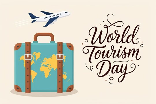 World Tourism Day concept illustration with suitcase. Ideal for travel ads.