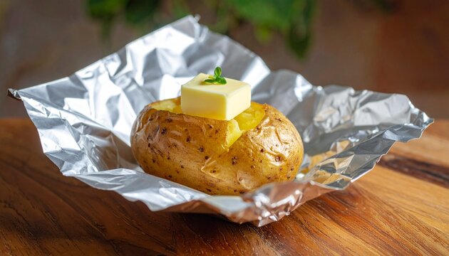 美味しそうなじゃがバターの画像、アルミホイル