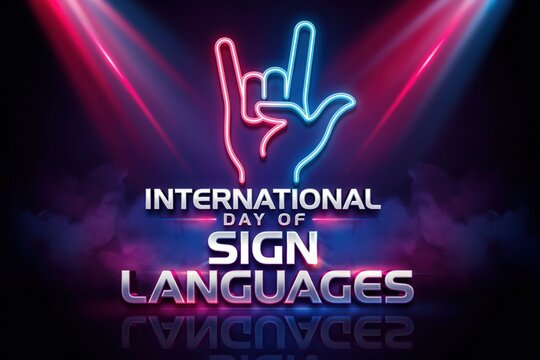 Neon I Love You sign hand gesture. Digital art for awareness campaigns.