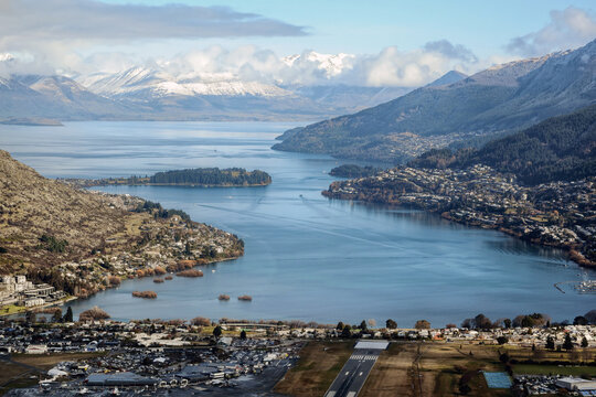 Aerial view of Queenstown from airport side