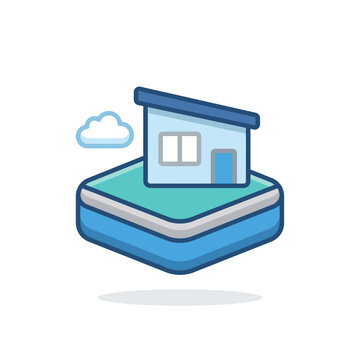 Isometric House on Land Plot Vector Illustration