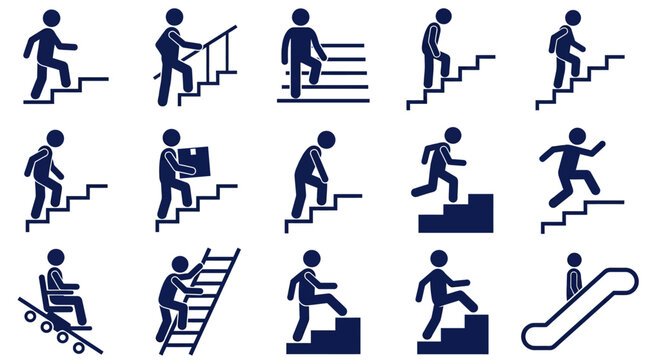 People using stairs and escalators pictograms