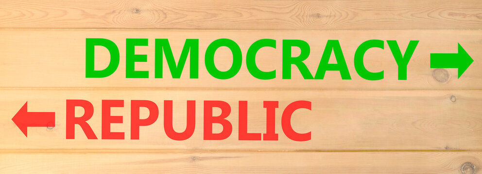 Democracy or republic words symbol. Concept words Democracy Republic on beautiful wooden wall. Beautiful wooden wall background. Business democracy republic concept. Copy space