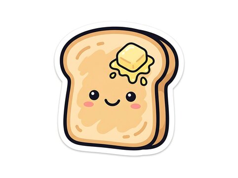 Kawaii Toast with Butter: A cheerful slice of toasted bread, adorned with a melting pat of butter and a cute, smiling face, brings a touch of whimsical delight to your day.