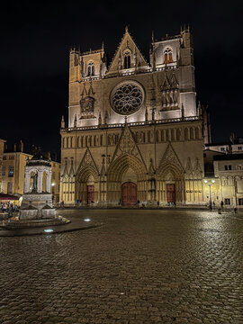 Cathedral of Saint John the Baptist of Lyon in Vieux Lyon, the old town of Lyon, France.