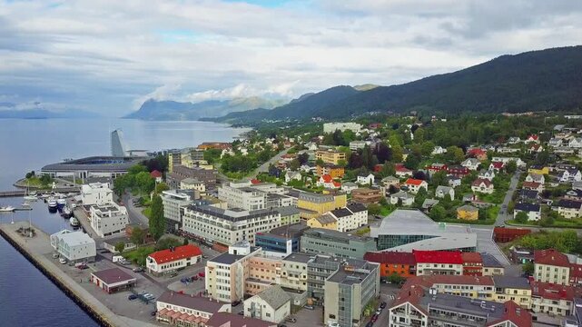Molde town aerial panoramic view, Norway