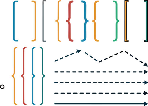 Colorful Brackets Curly Braces Square Brackets and Dashed Arrow Line Vectors Set