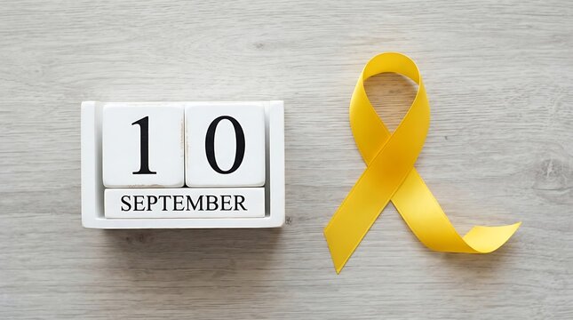 September 10 calendar date. Yellow ribbon for World Suicide Prevention Day awareness.