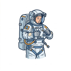 Fototapeta premium Cartoon astronaut giving thumbs up in space suit.