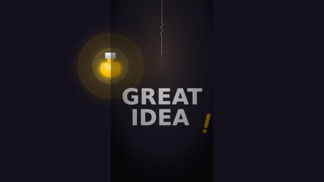 Inspirational concept with glowing light bulb and great idea text on dark background