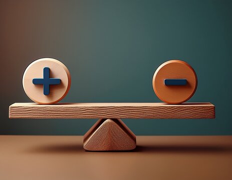plus and minus on balanced wooden scale pros and cons concept