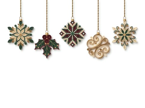 Luxury Paper Quilling Hanging Christmas Ornament Banner on White Background