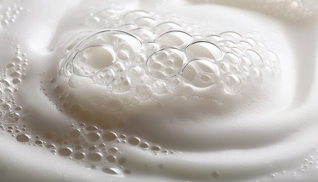 close up of creamy milk foam with delicate bubbles creating a soft and inviting texture perfect for beverages