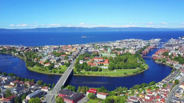 Trondheim aerial panoramic view, Norway