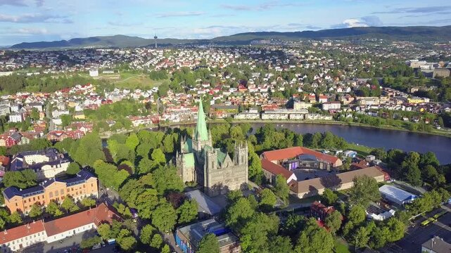 Nidaros Cathedral aerial view, Trondheim
