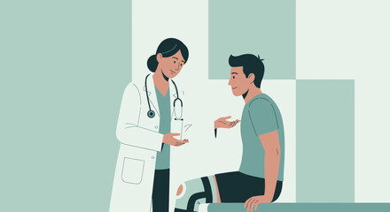 Obraz premium Doctor consulting patient with leg brace on transparent background